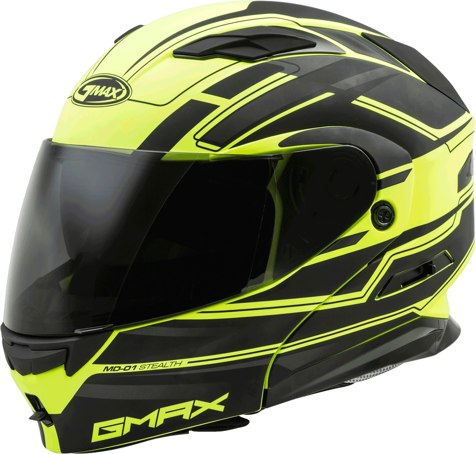 GMAX Md-01 Modular Stealth Helmet Matte Black/Hi-Vis Yellow Xs G1011683-ECE