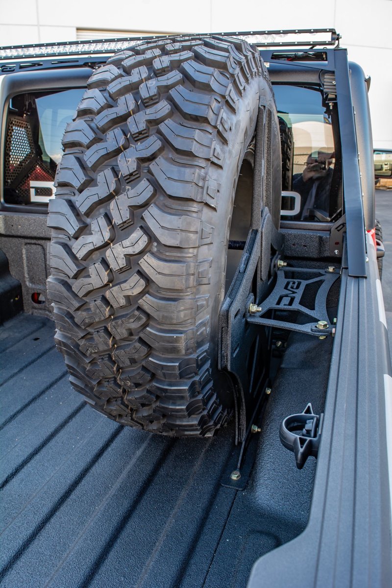 DV8 Offroad 2019+ Jeep Gladiator Universal Stand Up In-Bed Tire Carrier TCGL-02