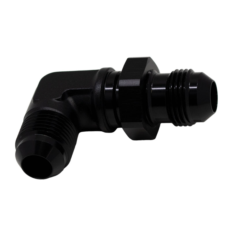 DeatschWerks 8AN Male Flare to 8AN Male Flare Bulkhead Adapter 90-Degree - Anodized Matte Black 6-02-0711-B