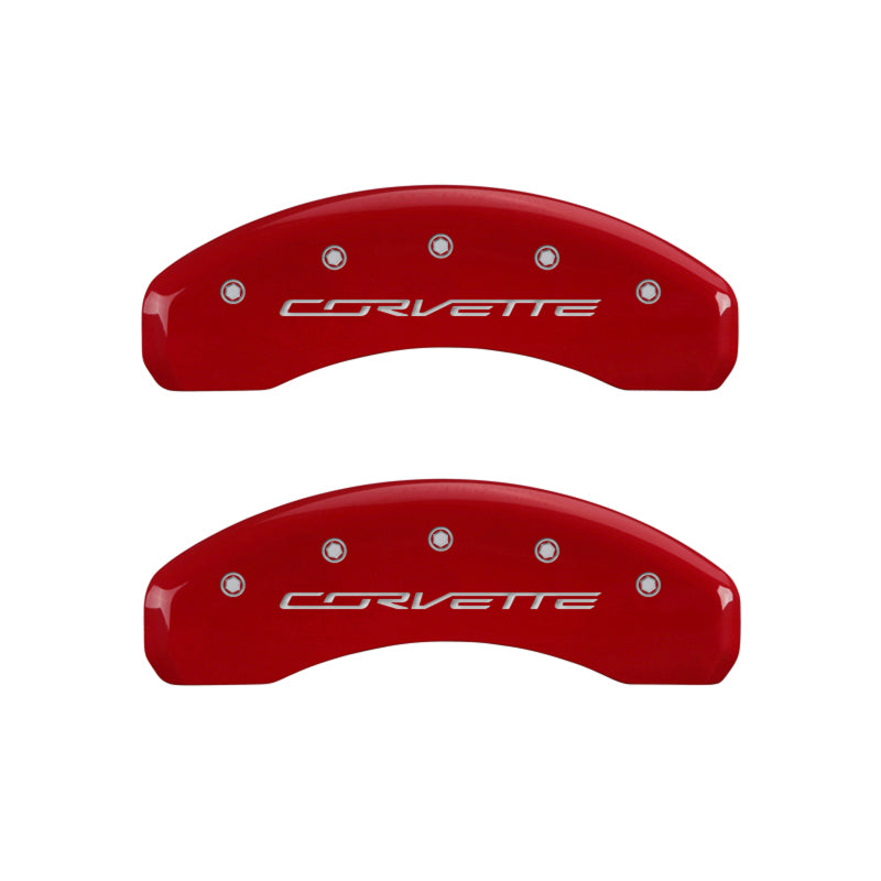 MGP 4 Caliper Covers Engraved Front & Rear C7/Corvette Red finish silver ch 13009SCV7RD