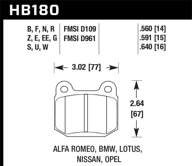 Hawk 77-82 BMW 320I / 83-90 Alfa Romeo Spider / 84-86 Alfa Romeo Spider HPS Street Rear Brake Pads KHB180F.640