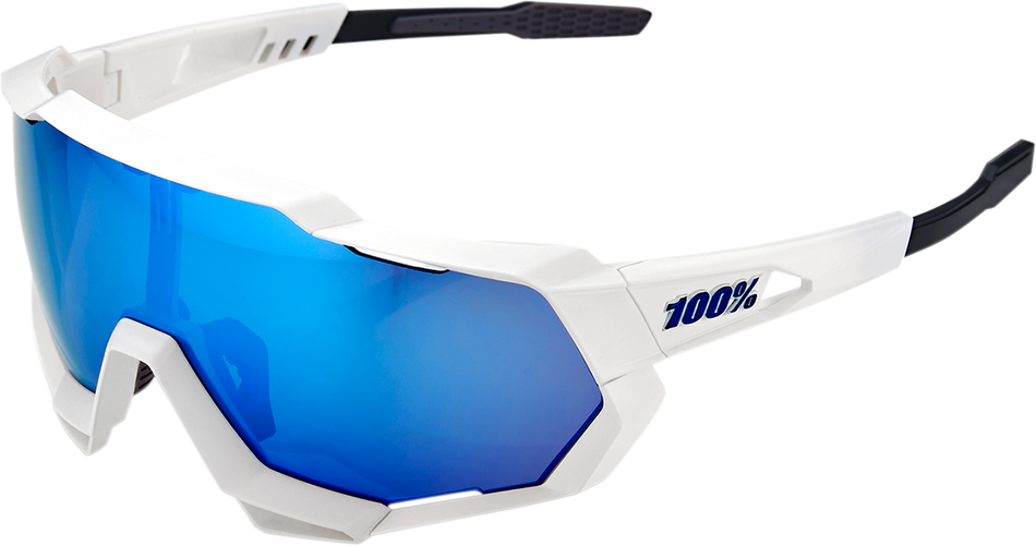 100% Speedtrap Sunglasses - White - Blue Mirror 60012-00003