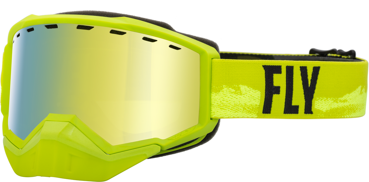 FLY RACING Focus Snow Goggle Green/Black W/ Gold Mirror/Yellow Lens 37-50082