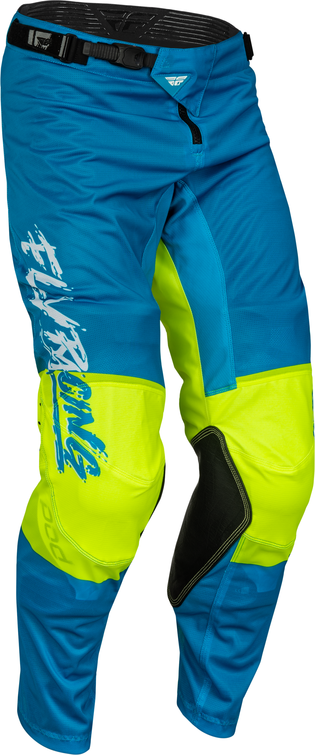 FLY RACING Youth Kinetic Mesh Khaos Pants Blue/White/Hi-Vis Sz 26 377-34226