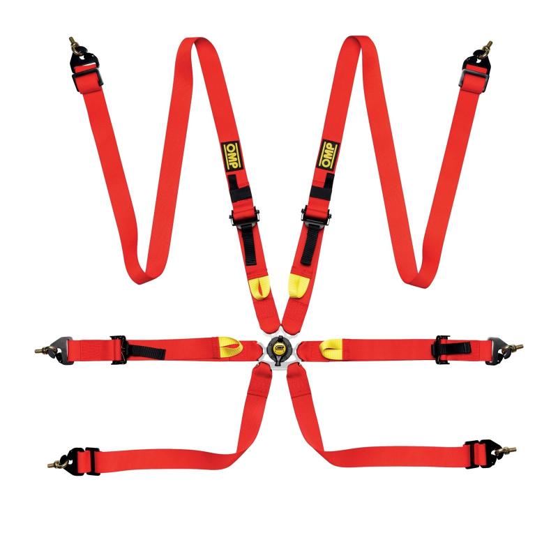 OMP Safety Harness First 2In Red (Fia 8853-2016) Pull Up - Steel Adj DA0-0208-A01-061