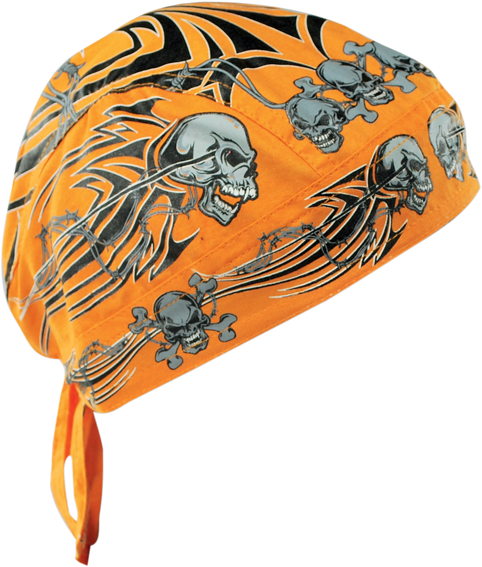 ZAN HEADGEAR Flydanna Head Wrap - Orange Tribal Skull Z669