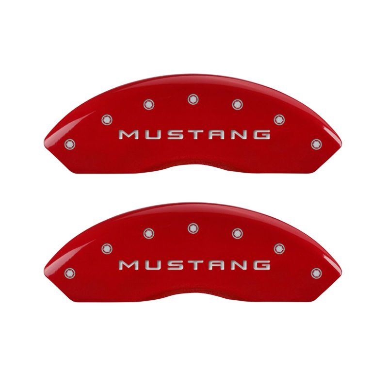 MGP 4 Caliper Covers Engraved Front Mustang Engraved Rear GT Red finish silver ch 10198SMGTRD