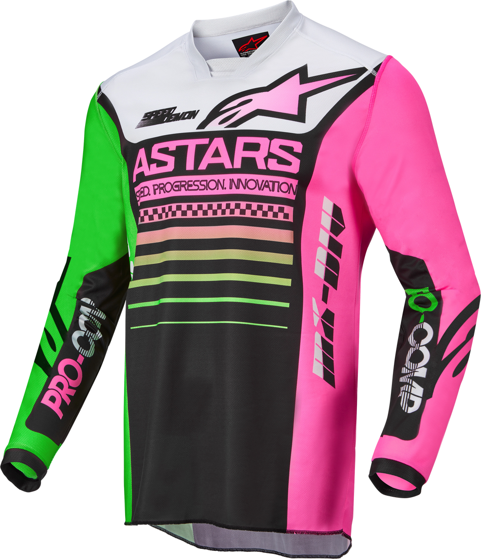 ALPINESTARS Kids Racer Compass Jersey Blk/Grn Neon/Pink Fluo Xs 3732122-1669-XS