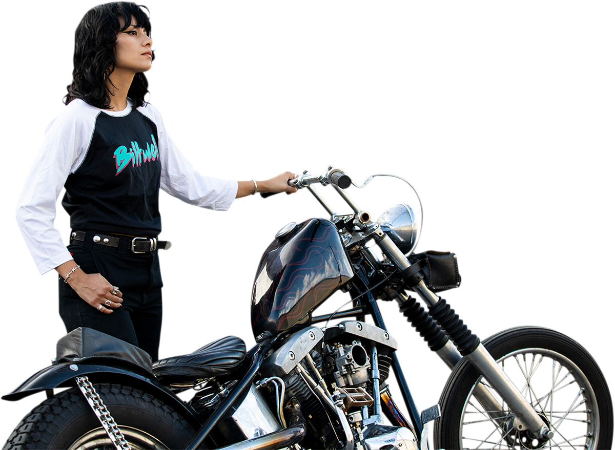 BILTWELL Camiseta raglán 1985 para mujer - Negro/Blanco - Pequeña 8144-060-002 