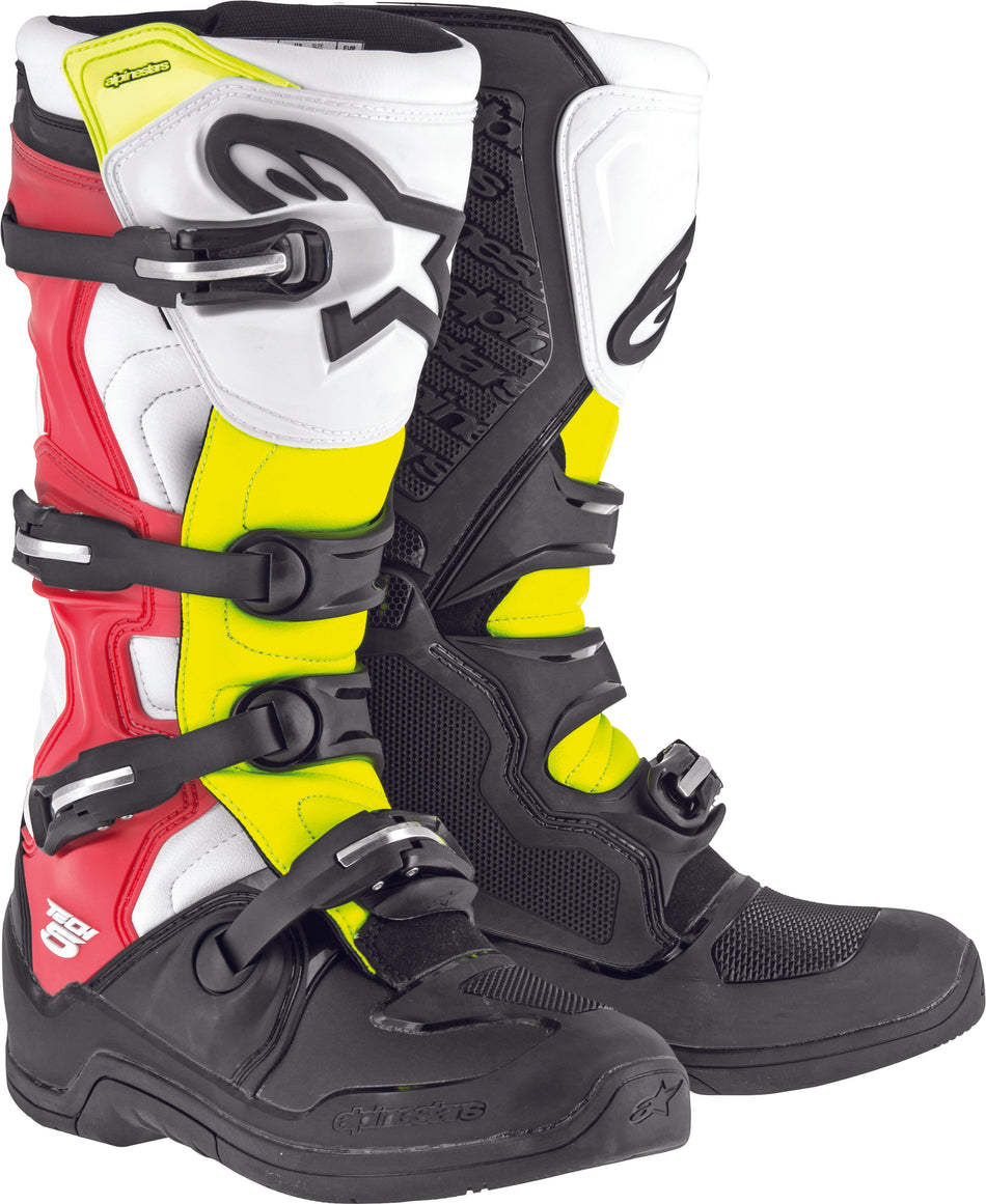 ALPINESTARS Tech 5 Boots Black/White/Red/Yellow Sz 05 2015015-1235-5