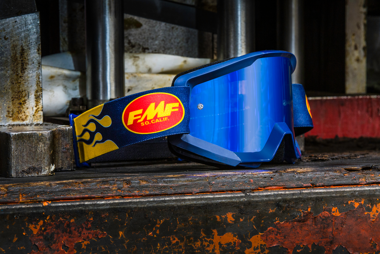 FMF PowerCore Goggles - Flame - Navy - Blue Mirror F-50051-00007 2601-3008