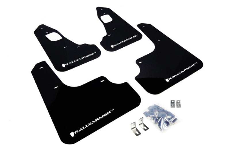 Rally Armor 08-17 Mitsubishi EVO X Black UR Mud Flap w/ White Logo MF10-UR-BLK/WH