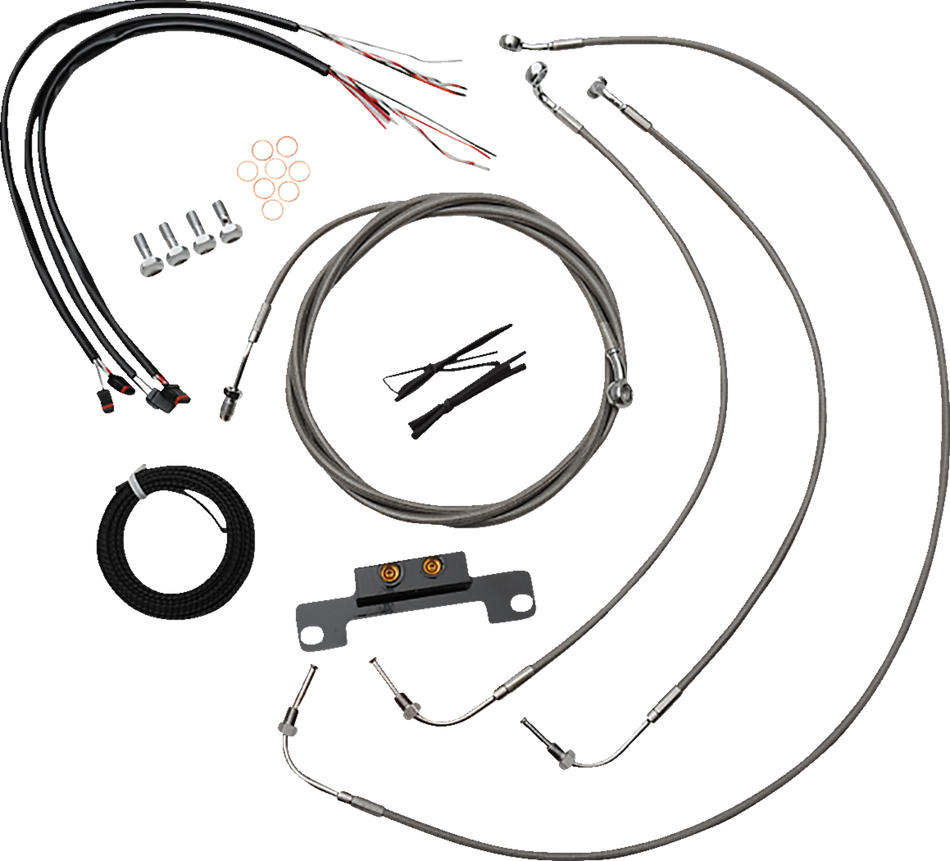 LA CHOPPERS Handlebar Cable/Brake Line Kit - Complete - Stock Ape Hanger Handlebars - Stainless LA-8058KT2-08