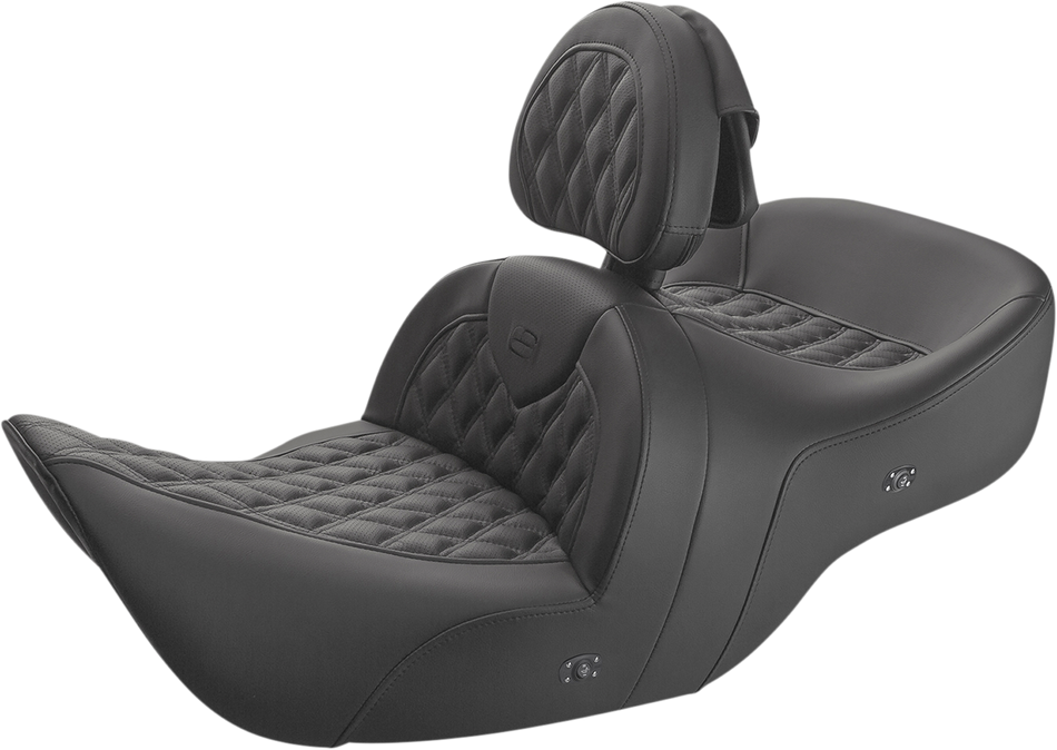 SADDLEMEN Roadsofa Seat - With Backrest - Full Lattice Stitch - Black - Heated - GL H01-07-182BRHCT