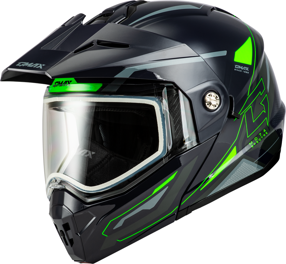 GMAX Md-74s Spectre Modular Helmet Snow Grey/Neon Green Sm M6742764