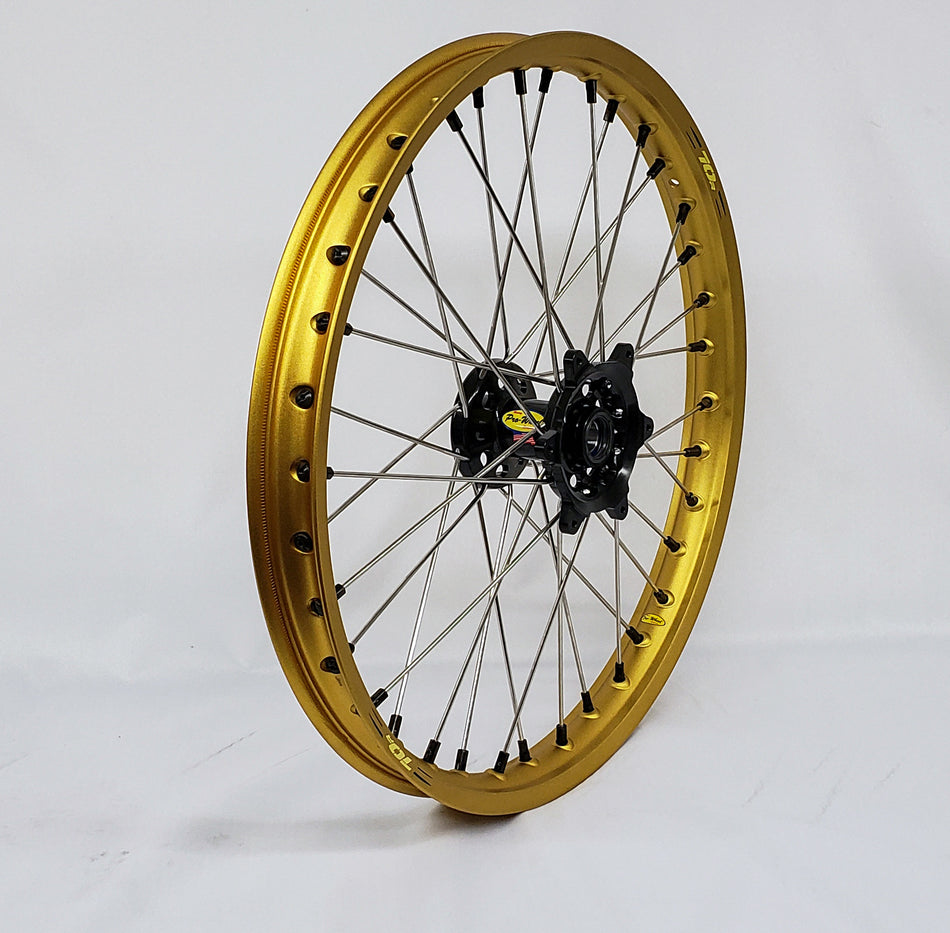 PRO-WHEEL Wheel Front 1.60x21 Black Hub Gld Rim/Sil Spoke/Blk Nipple 23-5102412
