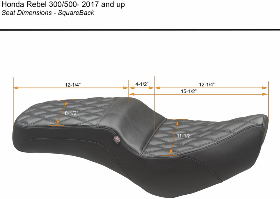 MUSTANG Squareback Seat - Black - Double Diamond - Rebel 300/500 '17-'23 84003