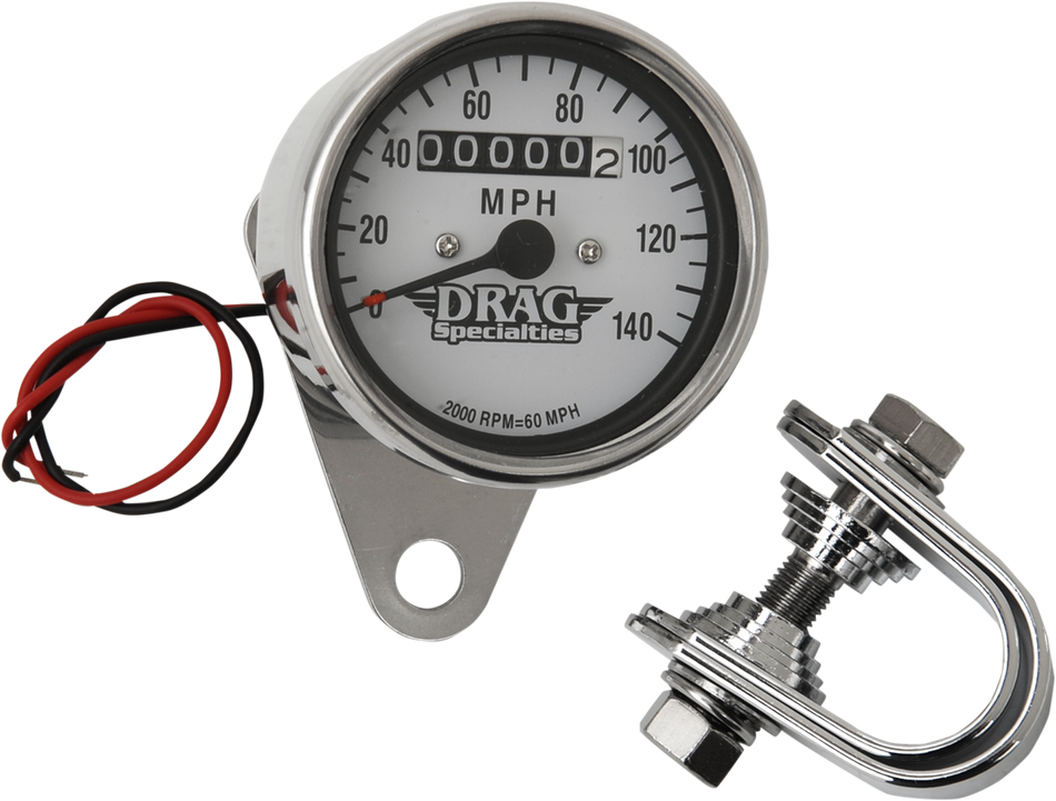 DRAG SPECIALTIES 2.4" MPH Mini LED Mechanical Speedometer/Indicators - Chrome Housing - White Face - 2:1 21-6825DS1-BX15
