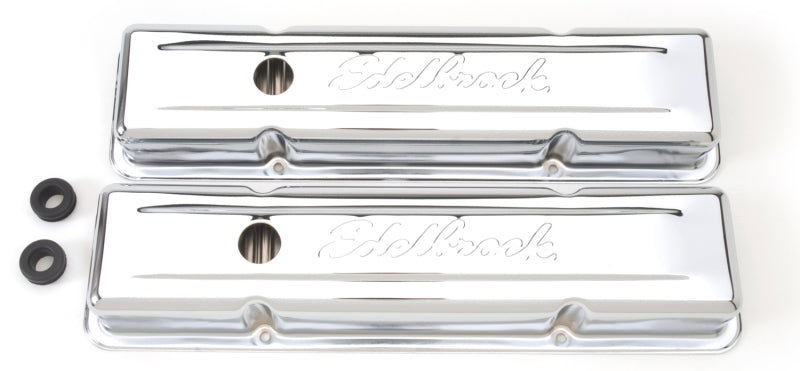 Edelbrock Valve Cover Signature Series Chevrolet 1959-1986 262-400 CI V8 Low Chrome 4449