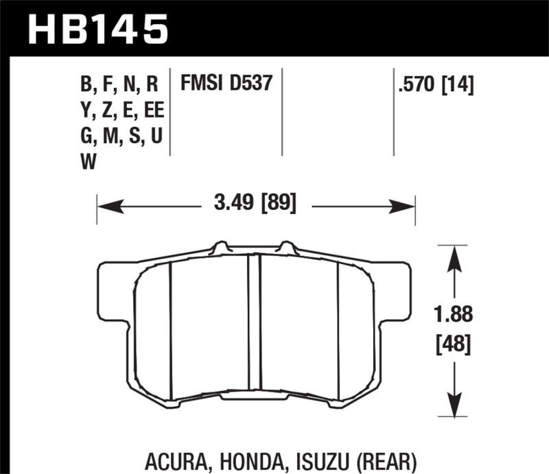 Hawk Acura / Honda HT-10 Race Rear Brake Pads KHB145S.570