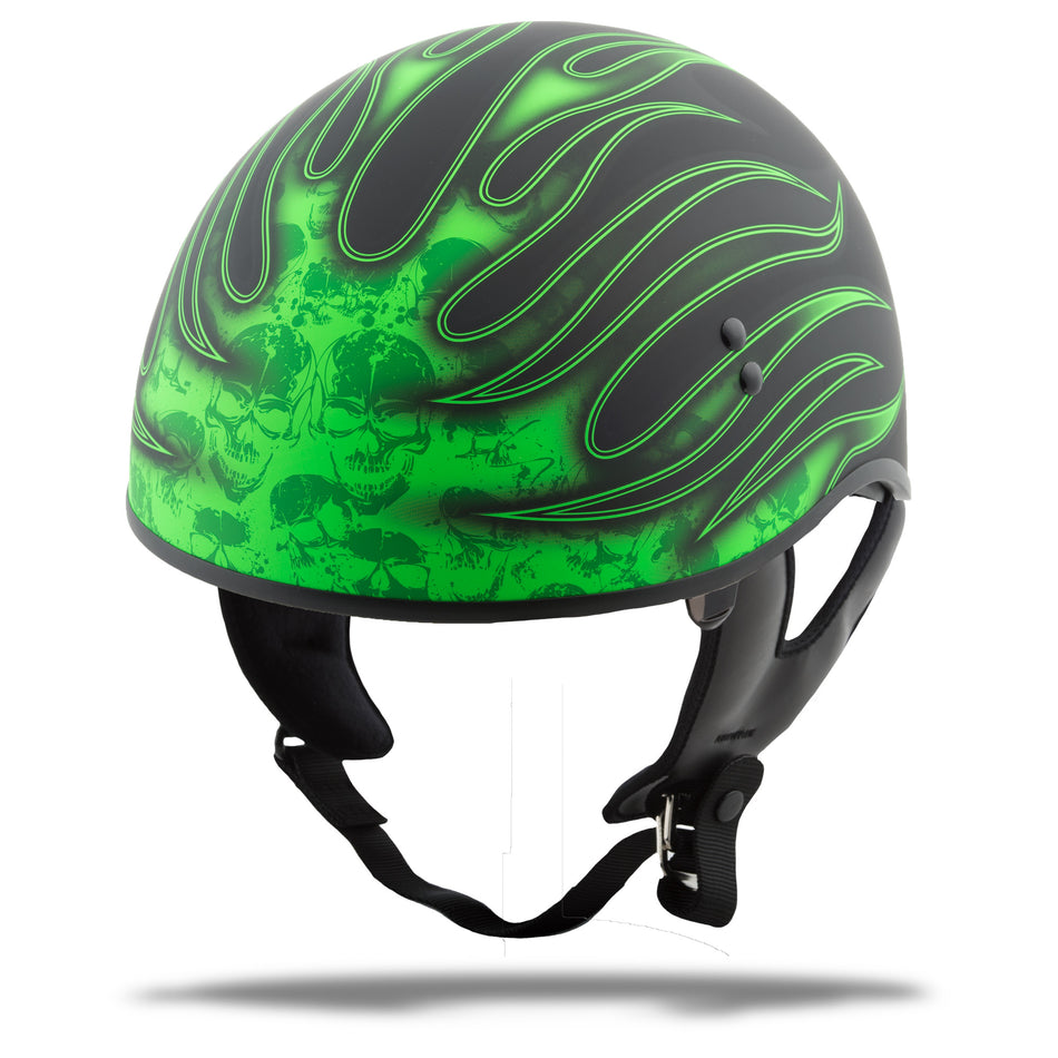 GMAX Gm-65 Half Helmet Flame Matte Black/Green Lg G1657226