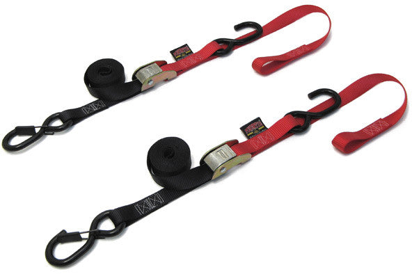 POWERTYE Tie-Down Cam Sec Hook Soft-Tye 1"X6' Black/Red Pair 23621-S