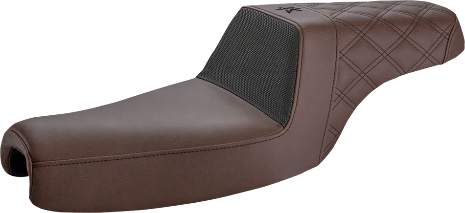 SADDLEMEN Unknown Industries Seat - Front Carbon Fiber/Black Gripper Lumbar/Rear Lattice Stitch - XL '04-'23 UN07-03-173BR