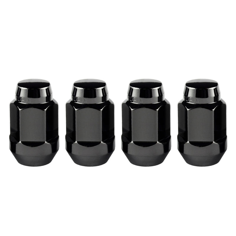 McGard Hex Lug Nut (Cone Seat Bulge Style) M14X1.5 / 22mm Hex / 1.635in. Length (4-Pack) - Black 64074