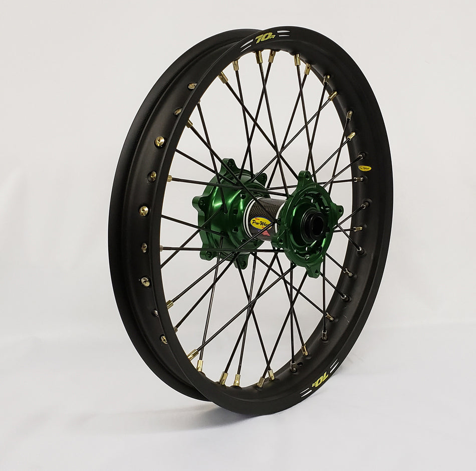 PRO-WHEEL Wheel Rear 1.85x19 Green Hub Blk Rim/Blk Spoke/Gld Nipple 24-2105224
