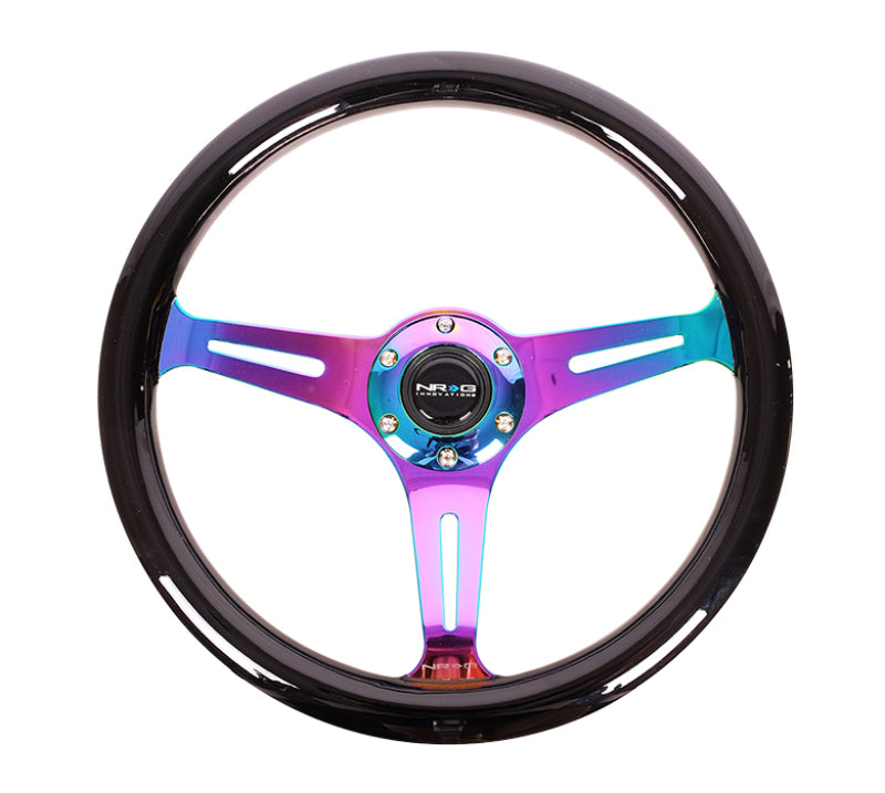 NRG Classic Wood Grain Steering Wheel (350mm) Black Paint Grip w/Neochrome 3-Spoke Center ST-015MC-BK