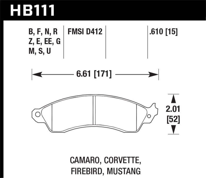 Hawk 96-99 Mustang Cobra 4.6L / 88-96 Corvette 5.7L / 88-92 Camaro 5.0L/5.7L 89-92 Pontiac Firebird KHB111S.610