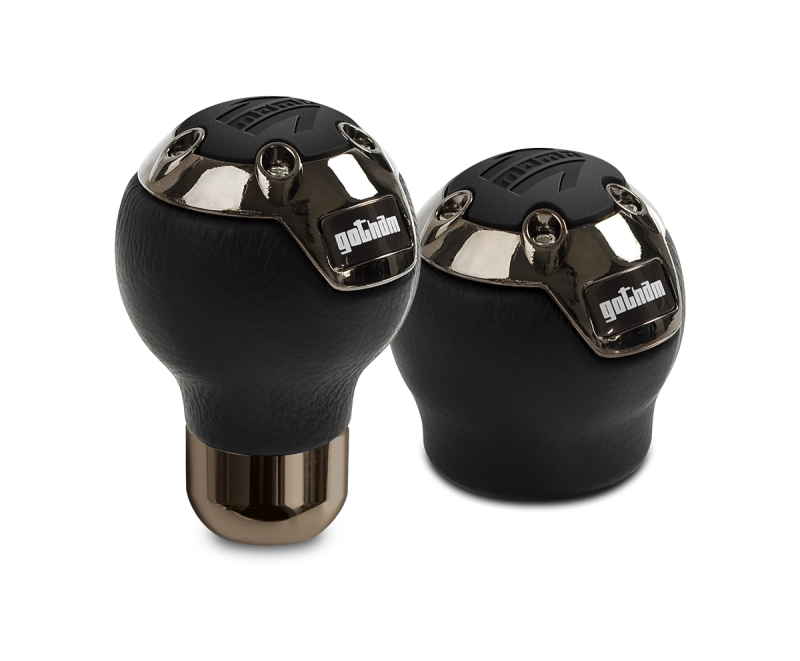 Momo Gotham Shift Knob - Black Leather, Dark Chrome Insert GOTBK1