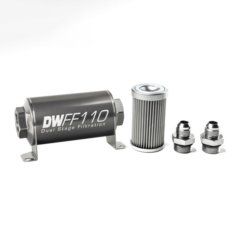 DeatschWerks Stainless Steel 8AN 10 Micron Universal Inline Fuel Filter Housing Kit (110mm) 8-03-110-010K-8