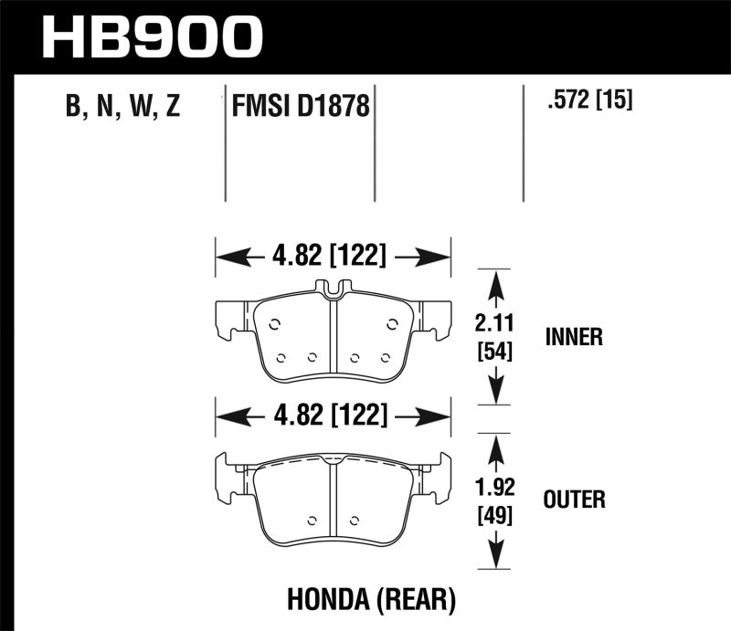 Hawk 16-19 Honda Civic DTC-30 Race Bremsbeläge hinten KHB900W.572