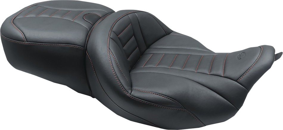 MUSTANG One-Piece Deluxe Touring Seat - Black w/ American Beauty Red Stitching 79006AB