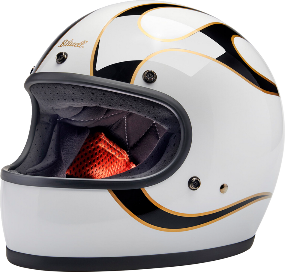 BILTWELL Gringo Helmet - Flames - White/Black - XS 1002-561-501
