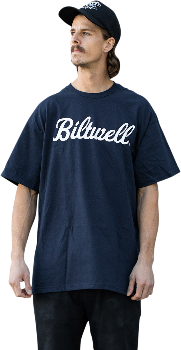 BILTWELL Script T-Shirt - Navy - Large 8101-052-004