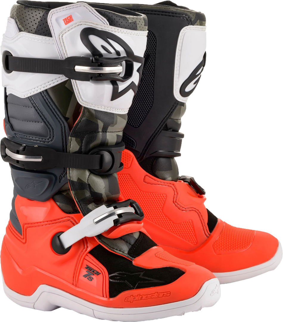ALPINESTARS Tech 7s Magneto Boots Blk/Red Fluo/Wht/Gry Sz 04 2015017-1329-4