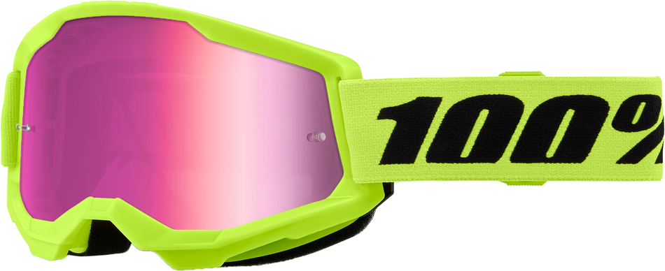 100% Strata 2 Junior Goggle Neon Yellow Mirror Pink Lens 50032-00010