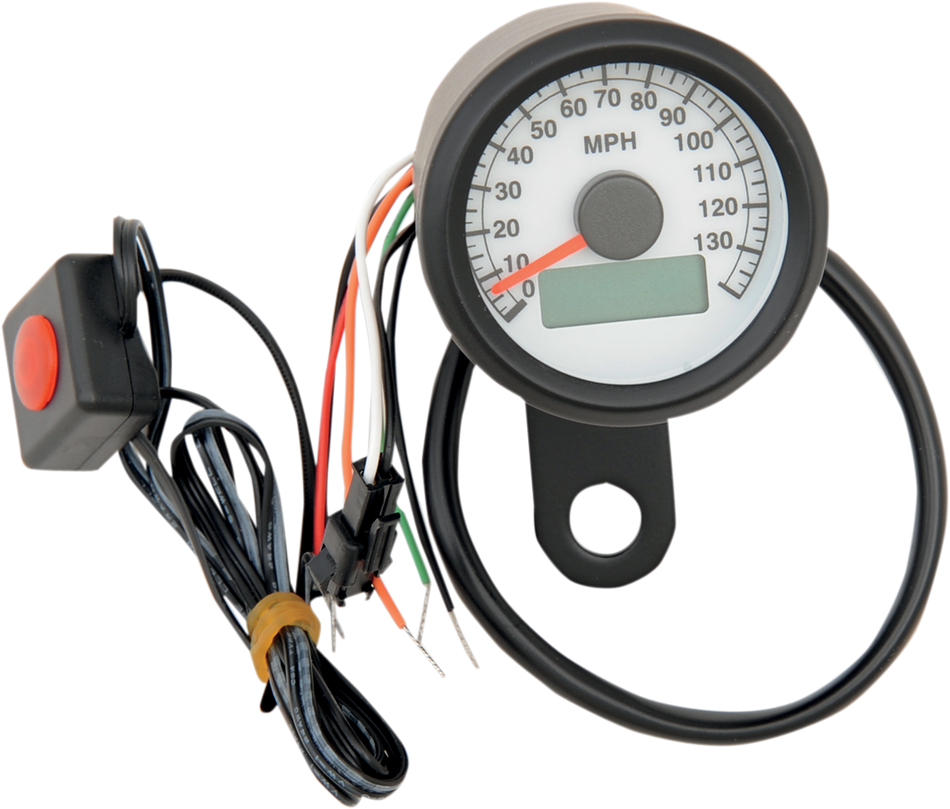DRAG SPECIALTIES 1.87"MPH Programmable Mini Electronic Speedometer with Odometer/Tripmeter - Matte Black - White Face 21-6899BWNU