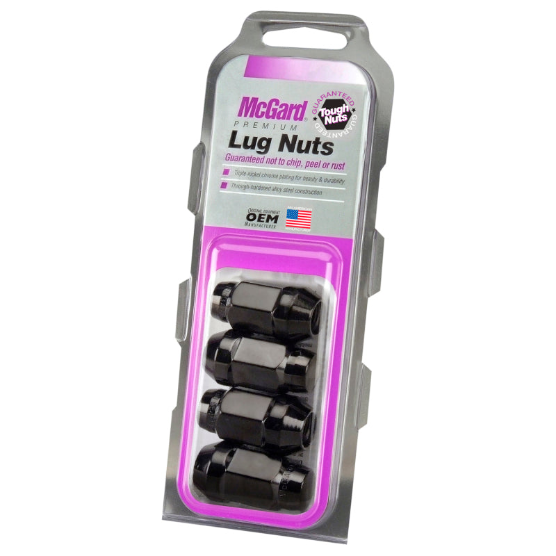 McGard Hex Lug Nut (Cone Seat Bulge Style) M14X1.5 / 22mm Hex / 1.945in. Length (4-Pack) - Black 64034