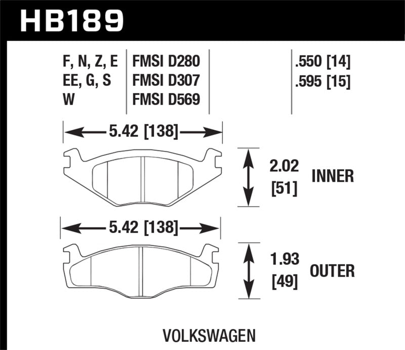 Hawk Blue 9012 Brake Pads Volkswagen KHB189E.595