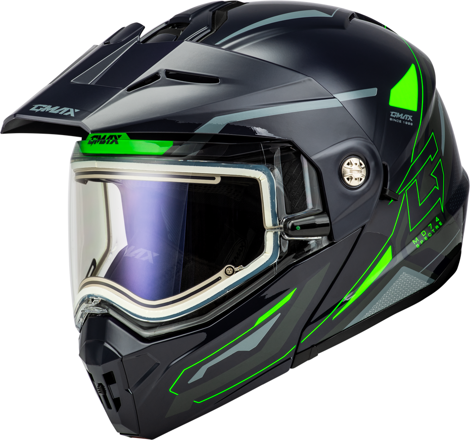 GMAX Md-74s Spectre Snow Helmet W/ Elec Shield Grey/Neon Green 3x M10742769