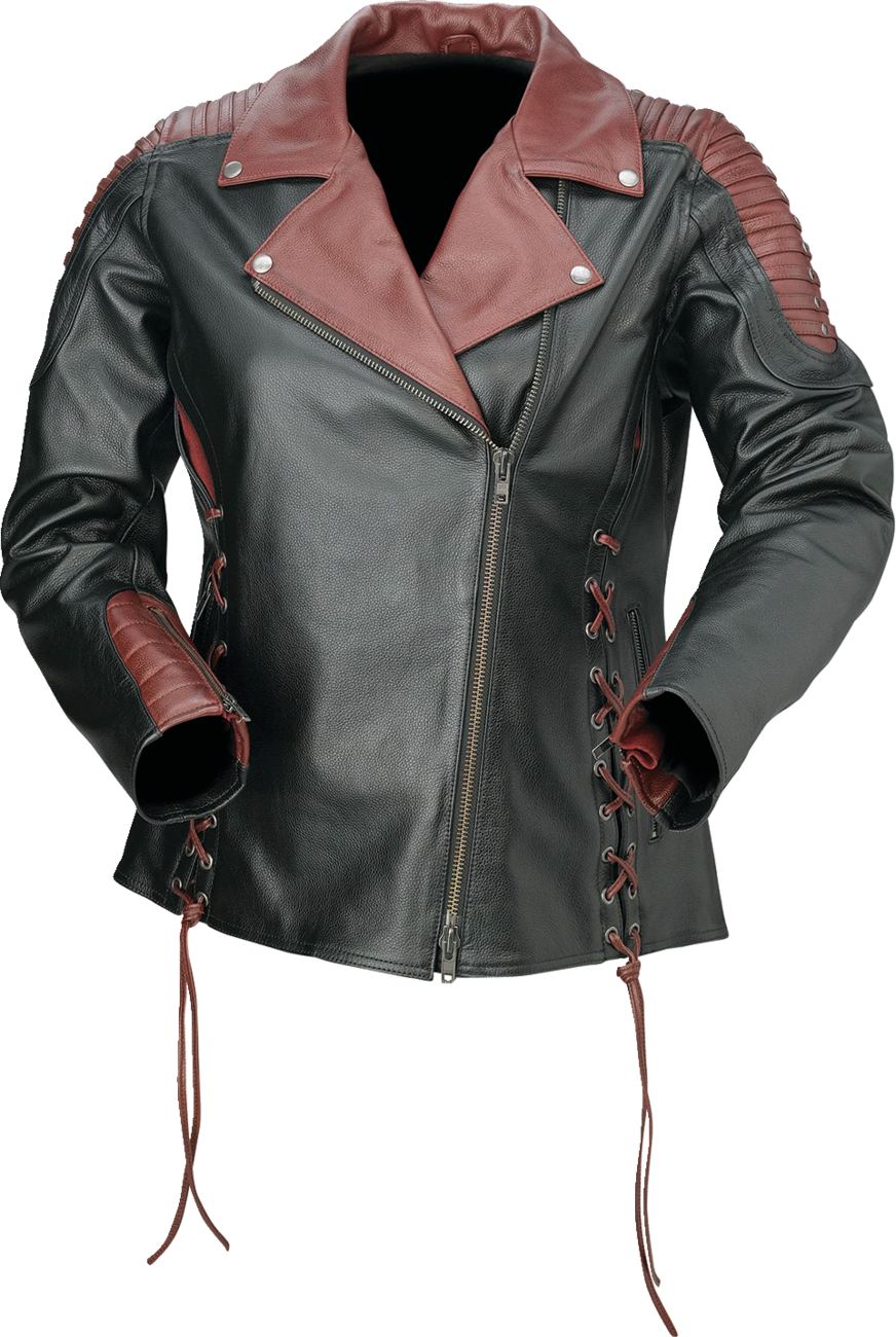 Z1R Women's Combiner Leather Jacket - Black/Red - 3W 2813-1016