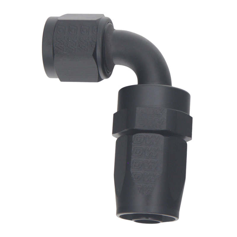 DeatschWerks 6AN Female Swivel 90-Degree Hose End CPE - Anodized Matte Black 6-02-0803-B