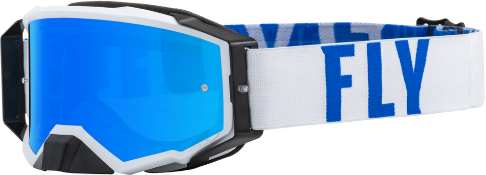 FLY RACING Zone Pro Goggle White/Blue W/ Sky Blue Mirror/Smoke Lens 37-51903