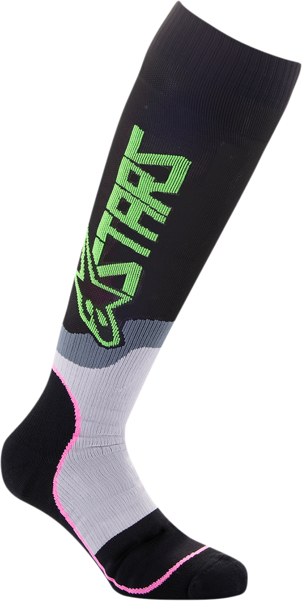 ALPINESTARS Youth MX Plus-2 Socks - Black/Green Neon/Pink Fluo 4741920-1669