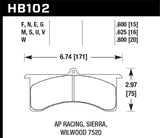 Hawk AP Racing 6 / Wilwood DTC-30 Brake Pads KHB102W.800