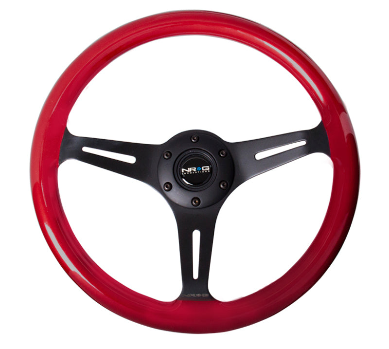 NRG Classic Wood Grain Steering Wheel (350mm) Red Pearl/Flake Paint w/Black 3-Spoke Center ST-015BK-RD