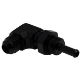 DeatschWerks 8AN Male Flare to 5/16in Male Barb Bulkhead Adapter 90-Degree - Anodized Matte Black 6-02-0713-B